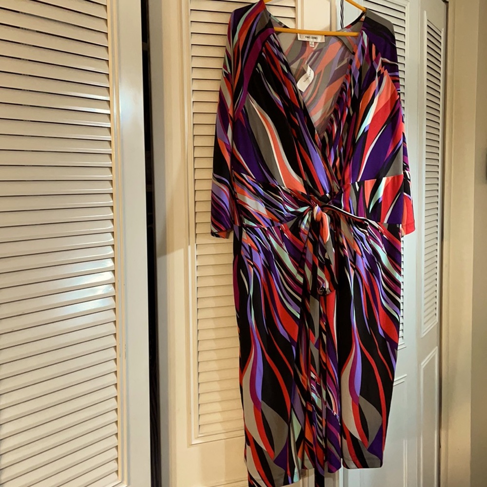 NWT Jones Studio Art Deco faux wrap dress with tie waist in 3X